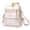 Schicker beiger Anti-Diebstahl Rucksack für Damen mit Lederquasten und Golddetails - Gebrochenes Weiß