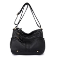 Klassische schwarze Umhängetasche für Damen aus gewaschenem Leder mit mehreren Taschen - Schwarz