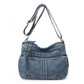 Blaue Umhängetasche aus gewaschenem Kunstleder mit mehreren Taschen und Riemen - Blau