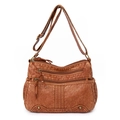 Braune Vintage Umhängetasche für Damen aus Kunstleder mit vielen Fächern und Nieten - Braun