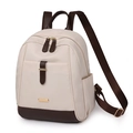 Mochila minimalista crema para portátil con correas marrones y hebilla dorada - Color Té con Leche
