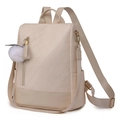 Zaino chic da donna in pelle PU beige con motivo trapuntato a rombi e ciondolo a pompon - Bianco Sporco