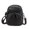 Black soft leather crossbody bag with multiple zipper layers and textured finish - Double Zipper Without Pendant / Black