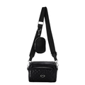 Black PU leather crossbody bag with quilted rhombus pattern and mini heart coin purse - Black