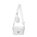 White heart quilted PU leather shoulder bag with detachable mini purse and wide strap - White
