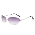 Frameless cat-eye sunglasses with purple gradient lenses and silver metal frames - Silver Frame Double Grey Lens