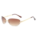Chic rimless cat-eye sunglasses with gradient brown lenses and gold metal temples - Gold Frame Gradient Tea Lens