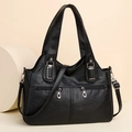 Klassische schwarze Tote-Tasche mit Lychee-Muster, Silber-Reißverschlüssen und Henkeln - Schwarz