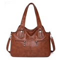 Borsa a mano vintage marrone in similpelle con doppi manici e tracolla regolabile - Marrone