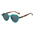 Gafas de sol retro verde esmeralda con montura geométrica y varillas de carey - Montura Verde Lente Gris