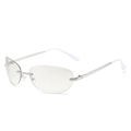 Fashion rimless oval sunglasses with silver metal temples and clear lenses for women - Silver Frame White Silver Mirror Lens