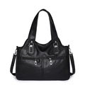 Borsa a mano minimalista in pelle morbida nera con doppie cerniere e grande capienza - Nero