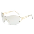Y2K rimless wrap around sunglasses with gold hollow metal temples and grey lenses - Gold Frame Light Silver Lens