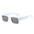 Classic white chunky rectangular sunglasses with dark lenses and silver rivet accents - White Frame Gray Lens