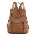 Vintage bruine PU-lederen rugzak voor dames met functioneel multi-pocket design voor reizen - Bruin