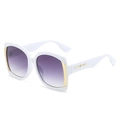 Chic white frame sunglasses with purple gradient lenses and gold metal accents - White Frame Gray Lens