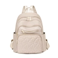 Beiger Nylon Rucksack mit Rautensteppung, goldenen Beschlägen und Reißverschlüssen - Gebrochenes Weiß