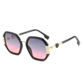 Schicke Oversize-Sechseck-Sonnenbrille mit blau-rosa Verlaufsgläsern und Gold-Metall-Akzenten - Schwarzer Rahmen Grau Rosa Gläser