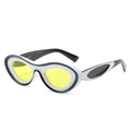 Retro Y2K oval sunglasses with black white contrast frame and bright yellow lenses - White Black Frame Yellow Lens