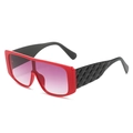 Oversized square shield sunglasses in red frame with purple gradient lenses and quilted arms - Red Frame Purple Lens