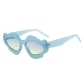 Hip hop light blue wavy frame sunglasses with purple gradient lenses for women - Blue Frame Blue Yellow Lens