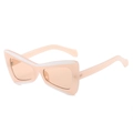 Stylish triangle butterfly sunglasses in soft pink PC frame with white trim accents - Pink Frame / Pink Lens