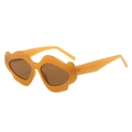 Fashionable mustard yellow mustache-shaped sunglasses with brown lenses for women - Jelly Tea Frame Tea Lens