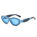 Gafas de sol ovaladas azul brillante estilo Y2K con patillas negras y lentes azul oscuro - Marco Azul Negro Lente Azul
