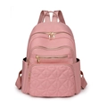 Pink quilted nylon backpack for women with golden zippers and multi-pocket design - Pink