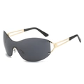 Y2K frameless oversized sunglasses with dark grey lenses and gold hollow metal temples - Gold Frame Grey Lens