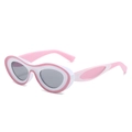 Gafas de sol ovales Y2K con montura de contraste rosa y blanco y lentes grises - Montura Rosa Lente Gris