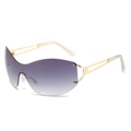 Y2K rimless shield sunglasses featuring purple gradient lenses and gold geometric temples - Gold Frame Gradient Grey Lens