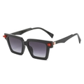 Punk style square sunglasses with red studs, gradient lenses, and geometric metal temples - Black Frame Double Gray Lens