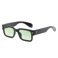 Gafas de sol cuadradas negras gruesas con lentes verde claro y remaches de diamante - Montura Negra Lente Verde