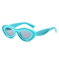 Chic mint green thick frame oval sunglasses with dark lenses for women - Sky Blue Frame Grey Lens