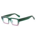 Square eyewear frame with a green to pink gradient finish and thick temples - Green Pink Gradient Frame