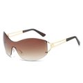 Y2K frameless oversized sunglasses with gradient brown lenses and golden metal temples - Gold Frame Gradient Tea Lens