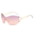 Y2K rimless shield sunglasses featuring pink-orange gradient lenses and gold metal frames - Gold Frame Gray Pink Lens