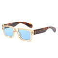 Chic square sunglasses with light yellow frame, tortoise temples and blue lenses - Transparent Orange Frame Blue Lens