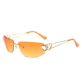 Lunettes Y2K sans monture avec verres dégradés orange et détails de cœur dorés - Standard / Monture Dorée Verres Oranges