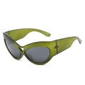 Dark green oversized cat-eye sunglasses with translucent frame and UV400 grey lenses - Transparent Green Frame Grey Lens