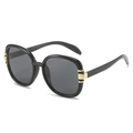 Modische Oversize-Oval-Sonnenbrille in Schwarz mit goldfarbenen Metallscharnieren - Schwarzer Rahmen Graue Gläser