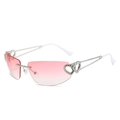 Randloze zonnebril met roze verloop en hartvormige metalen pootjes in Y2K-stijl - Normaal / Zilveren Frame Dubbel Roze Lenzen