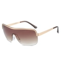 Fashionable gradient brown semi-rimless sunglasses with gold metal frame and shield lens - Gold Frame Gradient Tea Lens