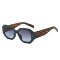 Octagon oversized sunglasses with blue gradient lenses and silver rivet detailing - Green Frame Grey Lens (Leopard Arms)