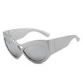 Cat eye sunglasses in matte silver with a unique cross-bridge design and UV400 lenses - Silver Frame White Mirror Lens