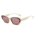 Occhiali da sole rettangolari beige con lenti rosa e dettagli in metallo dorato - Regolare / Montatura Beige Lenti Rosa