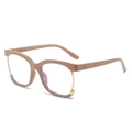 Fashionable nude oversized eyeglasses frame with gold metal trim and blue light lenses - Khaki Frame