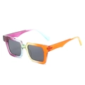 Square sunglasses with pink yellow and orange gradient frame and dark gray lenses - Regular / Purple Orange Split Frame Grey Lens