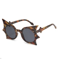 Gafas de sol de carey con montura de ala de murciélago y lentes oscuras - Montura Leopardo Lente Gris